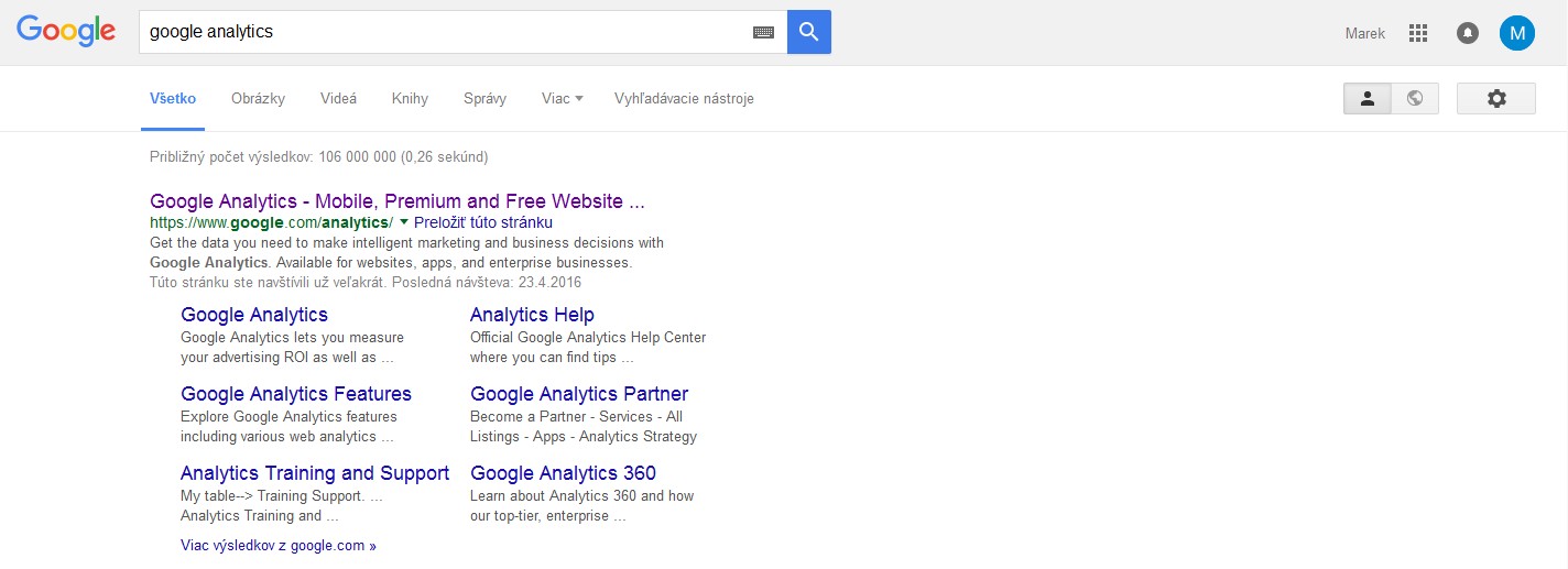 Vyhľadanie Google Analytics